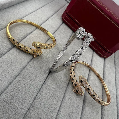 [⭐Maelin]PANTHERE DOUBLE HEADED HALF DIAMOND OPEN BRACELET