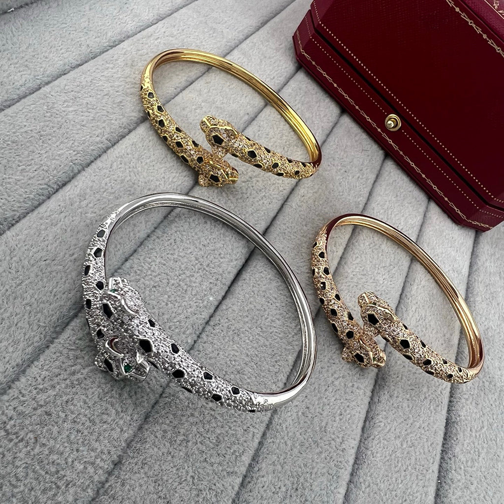 [⭐Maelin]PANTHERE DOUBLE HEADED HALF DIAMOND OPEN BRACELET