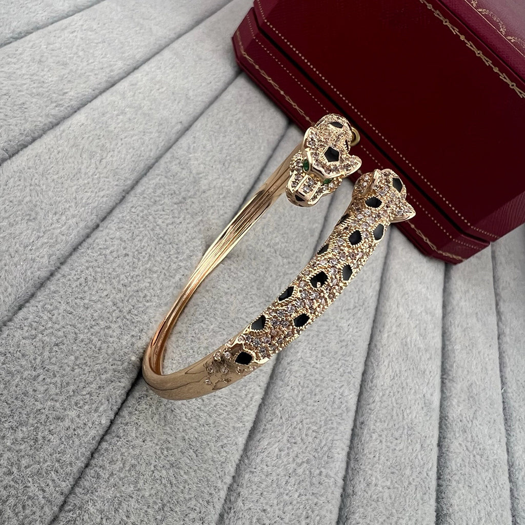 [⭐Maelin]PANTHERE DOUBLE HEADED HALF DIAMOND OPEN BRACELET