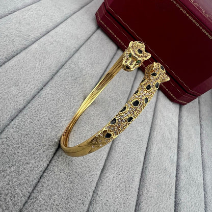[⭐Maelin]PANTHERE DOUBLE HEADED HALF DIAMOND OPEN BRACELET