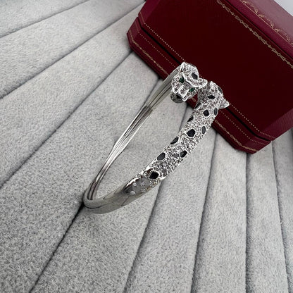 [⭐Maelin]PANTHERE DOUBLE HEADED HALF DIAMOND OPEN BRACELET