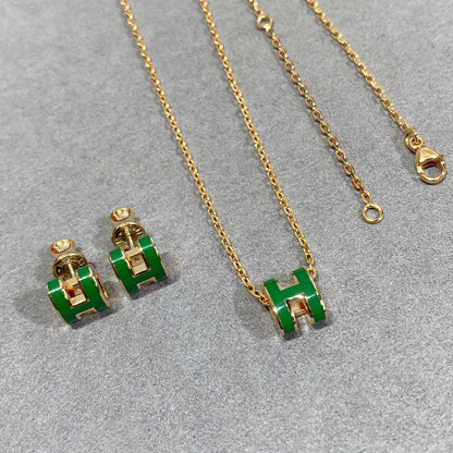 [⭐Maelin]POP H GREEN NECKLACE SILVER AND GOLD