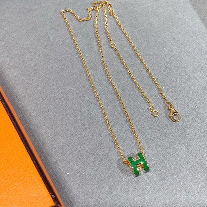 [⭐Maelin]POP H GREEN NECKLACE SILVER AND GOLD
