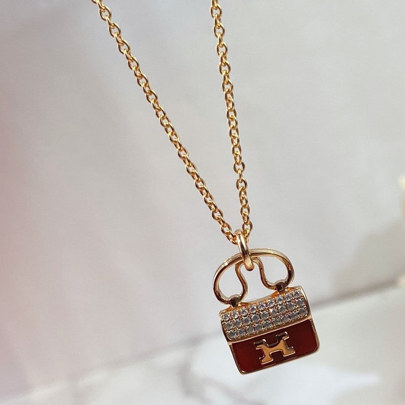 [⭐Maelin]CONSTANCE RED PEDANT PINK GOLD NECKLACE
