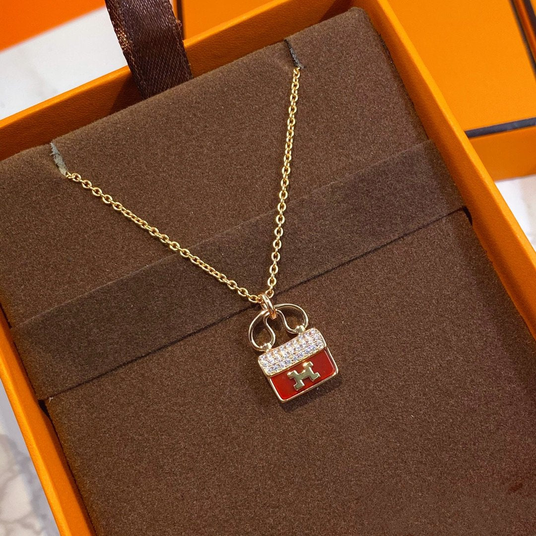 [⭐Maelin]CONSTANCE RED PEDANT PINK GOLD NECKLACE
