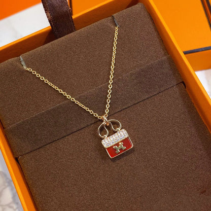 [⭐Maelin]CONSTANCE RED PEDANT PINK GOLD NECKLACE