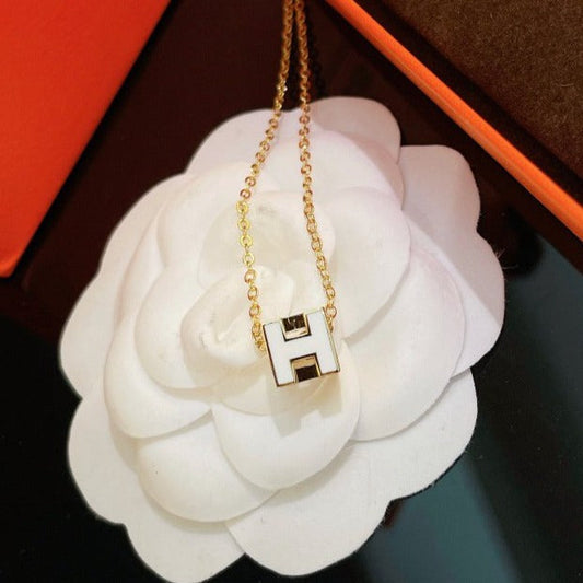 [⭐Maelin]H WHITE SQUARE GOLD NECKLACE