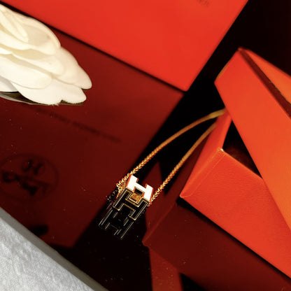 [⭐Maelin]H WHITE SQUARE GOLD NECKLACE