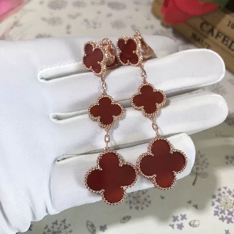 [⭐Maelin]CLOVER 3 MOTIF CARNELIAN DROP EARRINGS