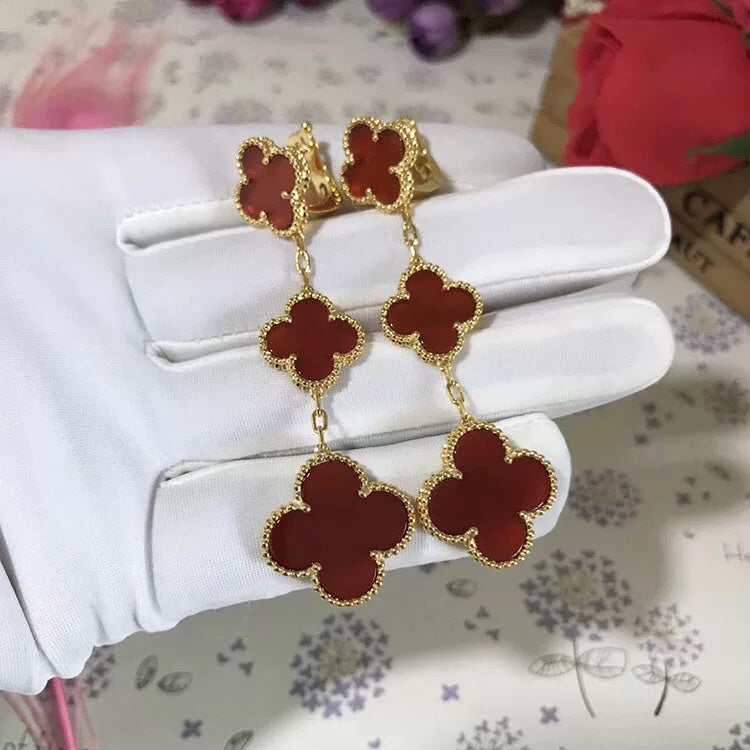 [⭐Maelin]CLOVER 3 MOTIF CARNELIAN DROP EARRINGS