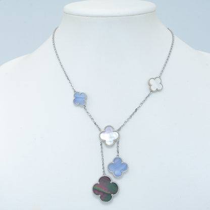 [⭐Maelin]CLOVER MOP CHALCEDONY NECKLACE SILVER 6 MOTIF