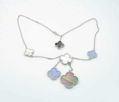 [⭐Maelin]CLOVER MOP CHALCEDONY NECKLACE SILVER 6 MOTIF