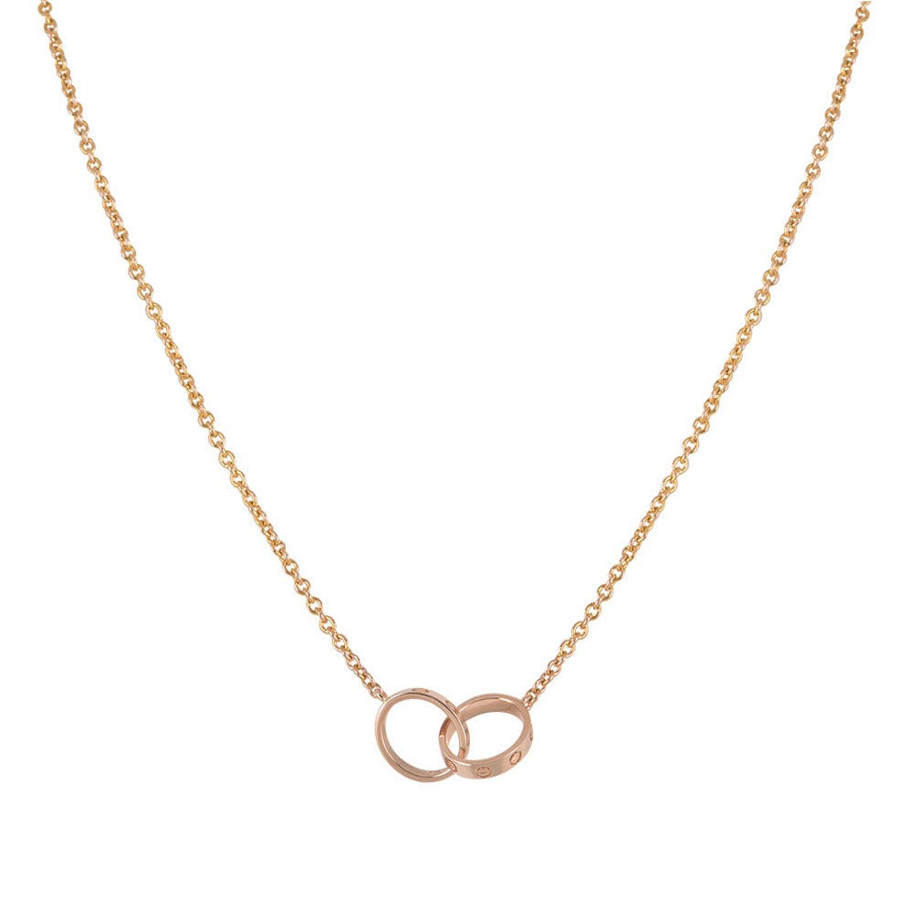 [⭐Maelin]LOVE NECKLACE DOUBLE RING PINK GOLD
