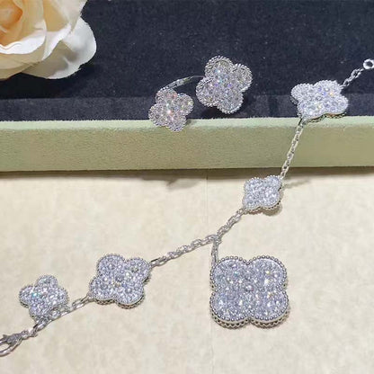 [⭐Maelin]CLOVER 6 MOTIFS SILVER DIAMOND BRACELET