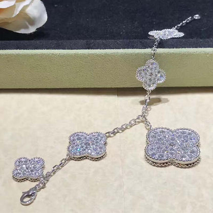 [⭐Maelin]CLOVER 6 MOTIFS SILVER DIAMOND BRACELET