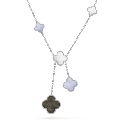 [⭐Maelin]CLOVER MOP CHALCEDONY NECKLACE SILVER 6 MOTIF