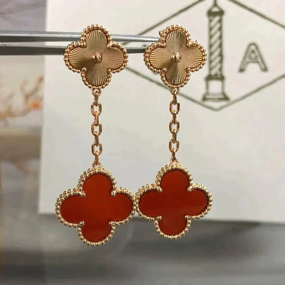 [⭐Maelin]CLOVER 2 MOTIF  LASER CARNELIAN EARRINGS