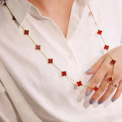 [⭐Maelin]CLOVER 20 MOTIFS CARNELIAN NECKLACE