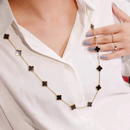 [⭐Maelin]CLOVER 20 MOTIFS ONYX NECKLACE