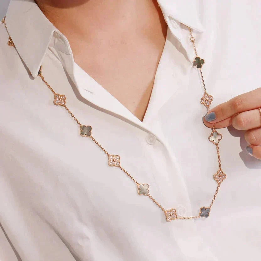 [⭐Maelin]CLOVER 20 MOTIFS DARK MOP DIAMOND  NECKLACE