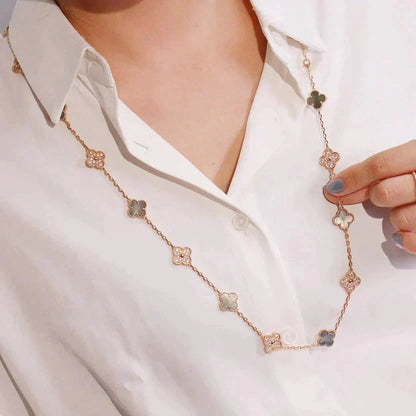 [⭐Maelin]CLOVER 20 MOTIFS DARK MOP DIAMOND  NECKLACE