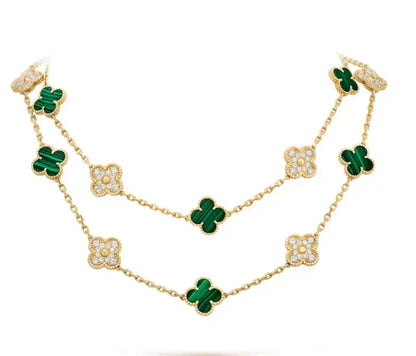 [⭐Maelin]CLOVER 20 MOTIFS MALACHITE DIAMOND NECKLACE