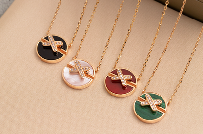 [⭐Maelin]JEUX DE PINK GOLD DIAMOND NECKLACE