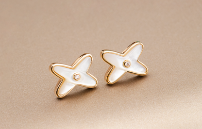 [⭐Maelin]JEUX DE WHITE MOP PINK GOLD DIAMOND EARRINGS