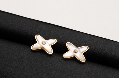 [⭐Maelin]JEUX DE WHITE MOP PINK GOLD DIAMOND EARRINGS