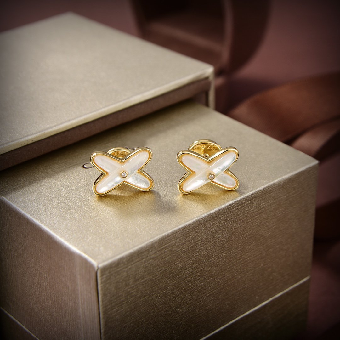[⭐Maelin]JEUX DE WHITE MOP GOLD DIAMOND EARRINGS