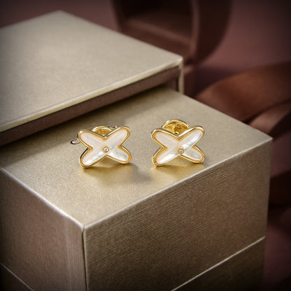 [⭐Maelin]JEUX DE WHITE MOP GOLD DIAMOND EARRINGS