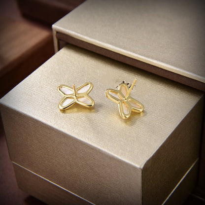 [⭐Maelin]JEUX DE WHITE MOP GOLD DIAMOND EARRINGS