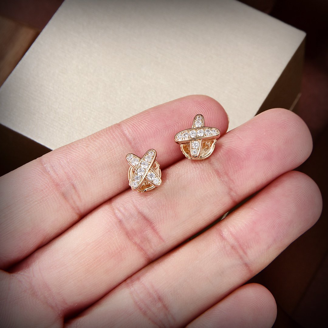 [⭐Maelin]JEUX DE GOLD DIAMOND EARRINGS