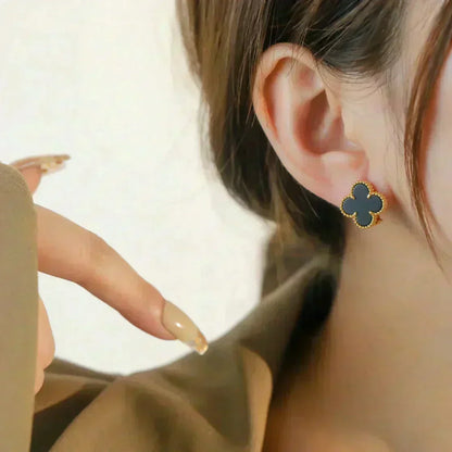 [⭐Maelin]CLOVER MEDIUM 1 MOTIFS  ONYX STUD EARRINGS