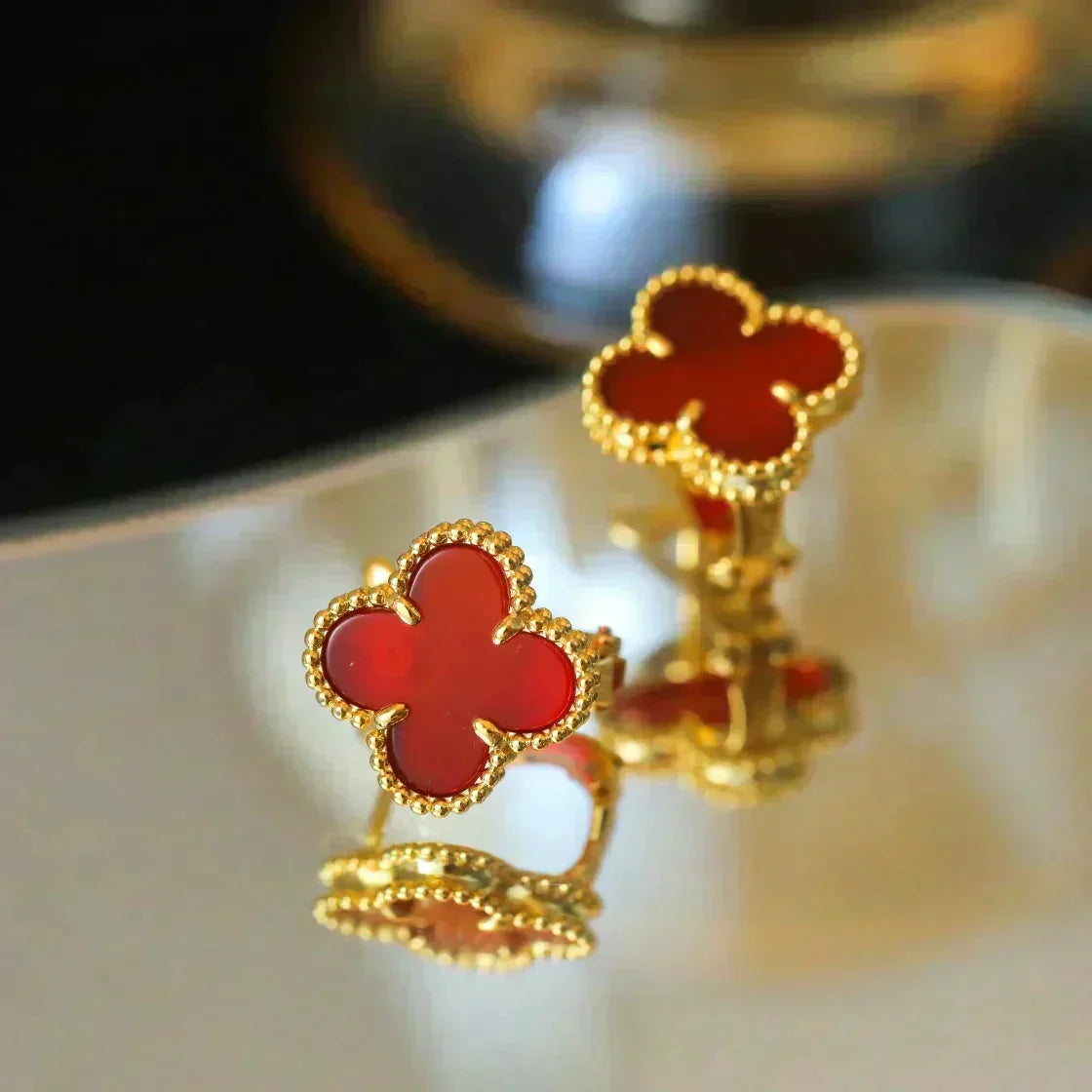 [⭐Maelin]CLOVER MEDIUM 1 MOTIFS CARNELIAN  EARRINGS
