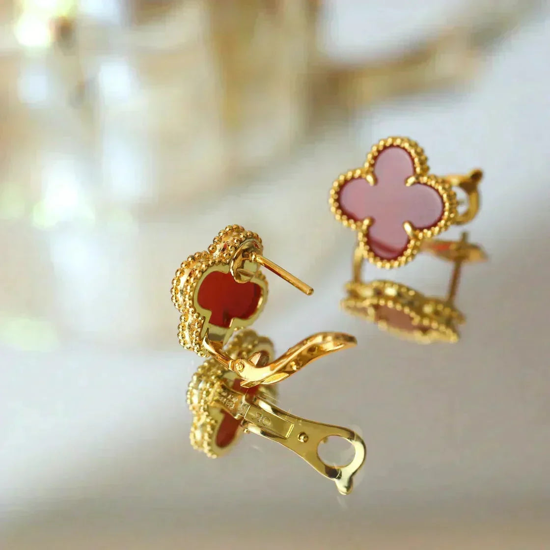 [⭐Maelin]CLOVER MEDIUM 1 MOTIFS CARNELIAN  EARRINGS