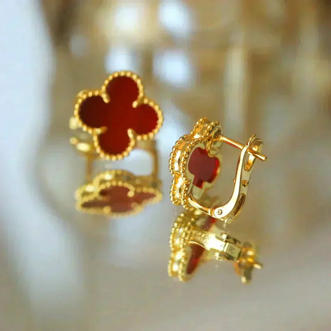 [⭐Maelin]CLOVER MEDIUM 1 MOTIFS CARNELIAN  EARRINGS