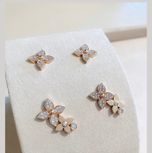 [⭐Maelin]STAR BLOSSOM STUD EARRINGS PINK GOLD DIAMONDS