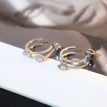 [⭐Maelin]CREOLES MY TWIN 2 RANGS SILVER DIAMOND EARRINGS