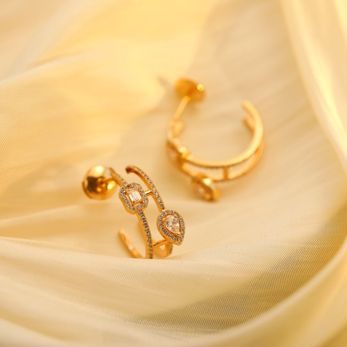 [⭐Maelin]CREOLES MY TWIN 2 RANGS SILVER DIAMOND EARRINGS