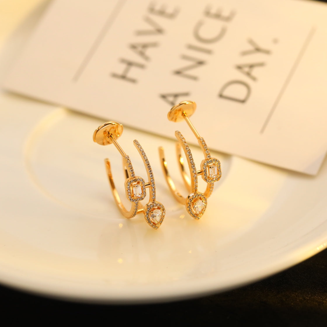 [⭐Maelin]CREOLES MY TWIN 2 RANGS SILVER DIAMOND EARRINGS
