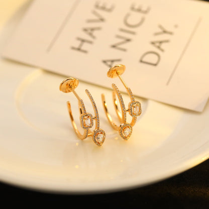 [⭐Maelin]CREOLES MY TWIN 2 RANGS SILVER DIAMOND EARRINGS