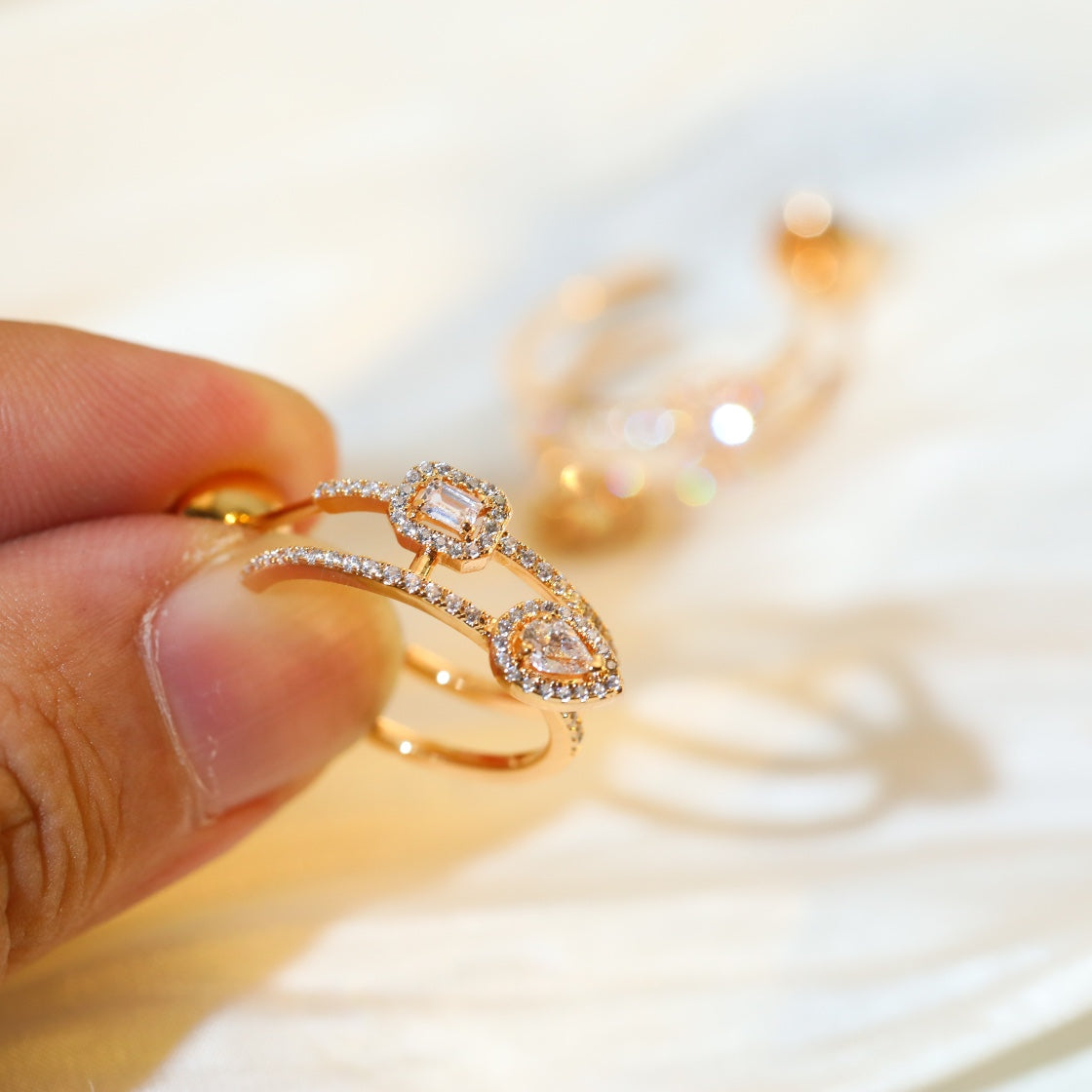 [⭐Maelin]CREOLES MY TWIN 2 RANGS SILVER DIAMOND EARRINGS