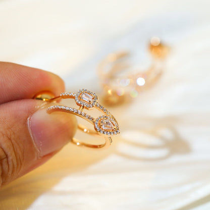 [⭐Maelin]CREOLES MY TWIN 2 RANGS SILVER DIAMOND EARRINGS