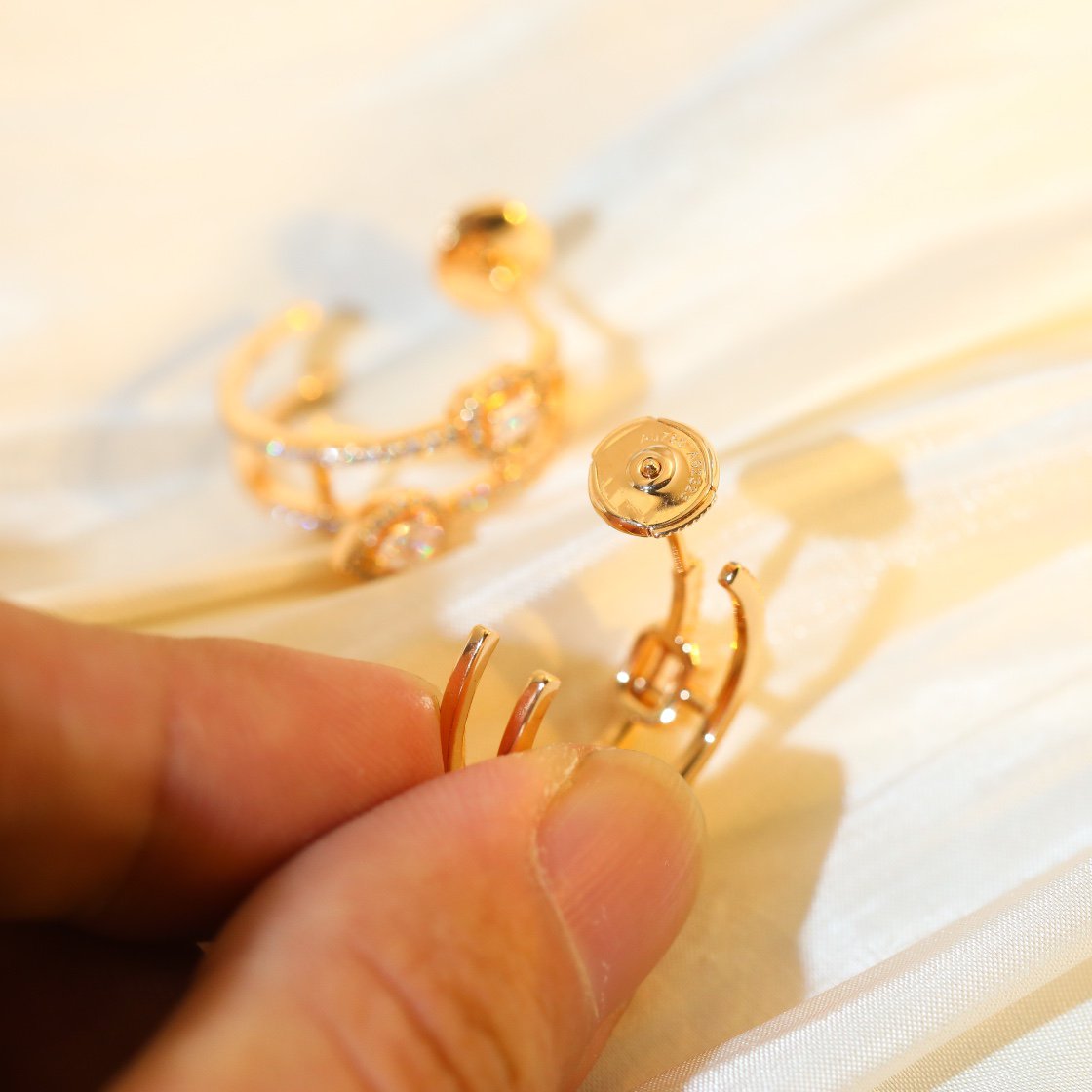 [⭐Maelin]CREOLES MY TWIN 2 RANGS SILVER DIAMOND EARRINGS
