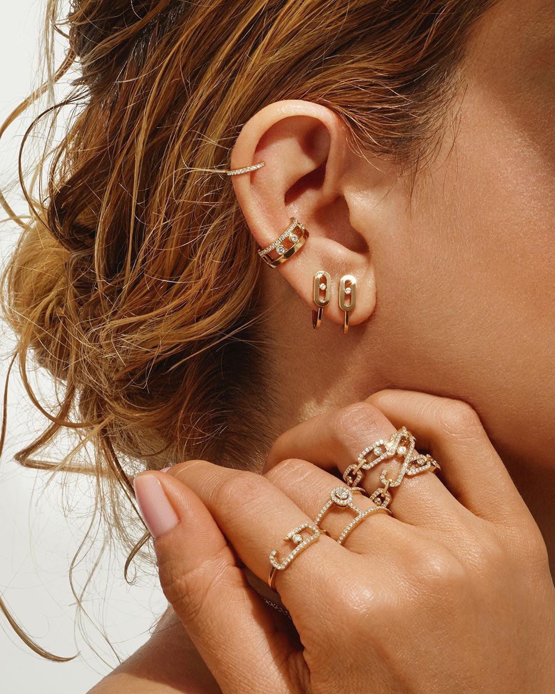 [⭐Maelin]CREOLES MOVE UNO MINI 1 DIAMOND EARRINGS