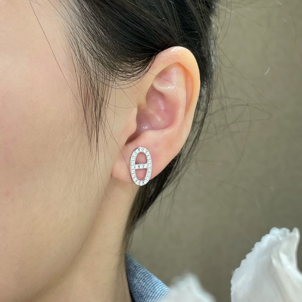 [⭐Maelin]HM FULL DIAMOND PIG NOSE STUD EARRINGS