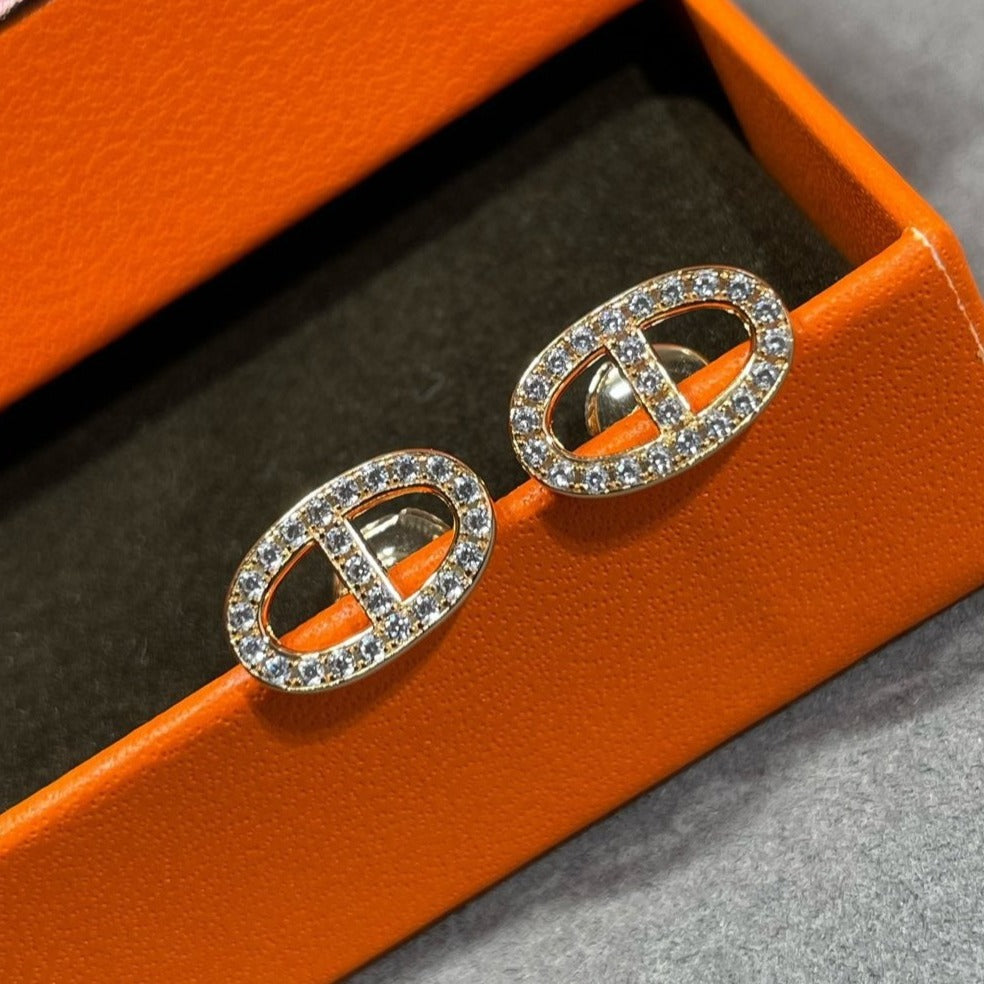 [⭐Maelin]HM FULL DIAMOND PIG NOSE STUD EARRINGS