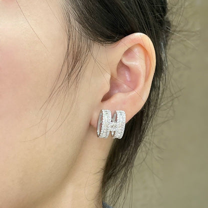 [⭐Maelin]H STUD EARRINGS WITH SILVER DIAMONDS