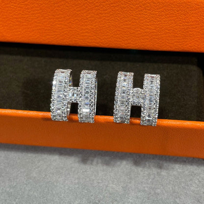 [⭐Maelin]H STUD EARRINGS WITH SILVER DIAMONDS